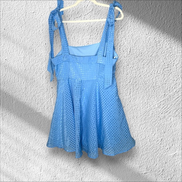 Lulu’s NWT Forever Darling Blue Gingham‎ Burnout Tie-Strap Mini Dress Size XL - Picture 5 of 15